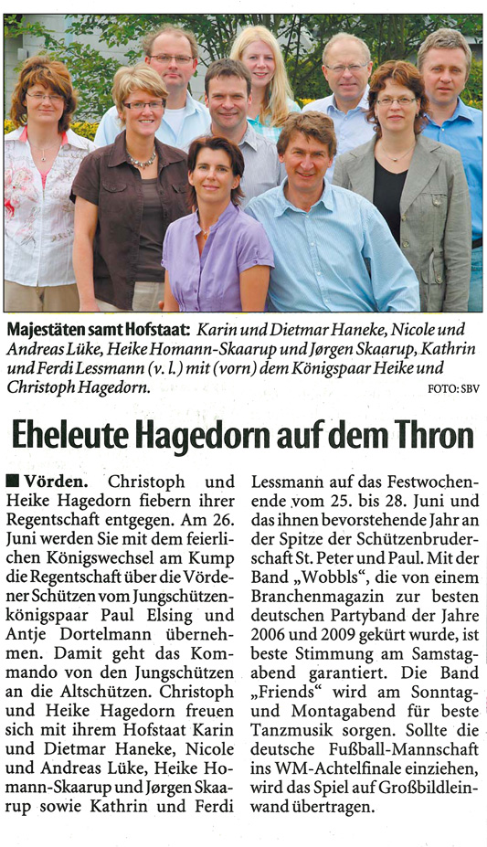 Königswechsel am Kump - Westfalen Blatt Artikel vom 07. Juni 2010