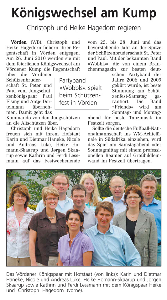 Königswechsel am Kump - Westfalen Blatt Artikel vom 07. Juni 2010